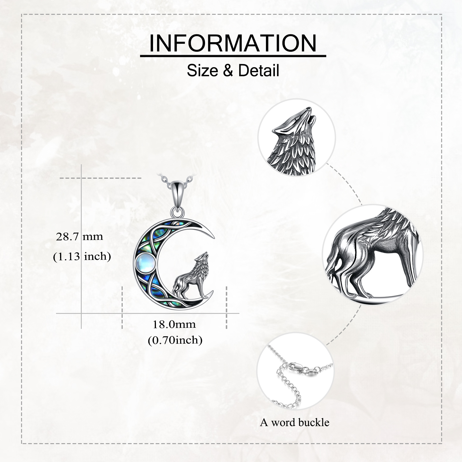 Wolf Necklace Set in 925 Sterling Silver with Synthetic Abalone & Moonstone